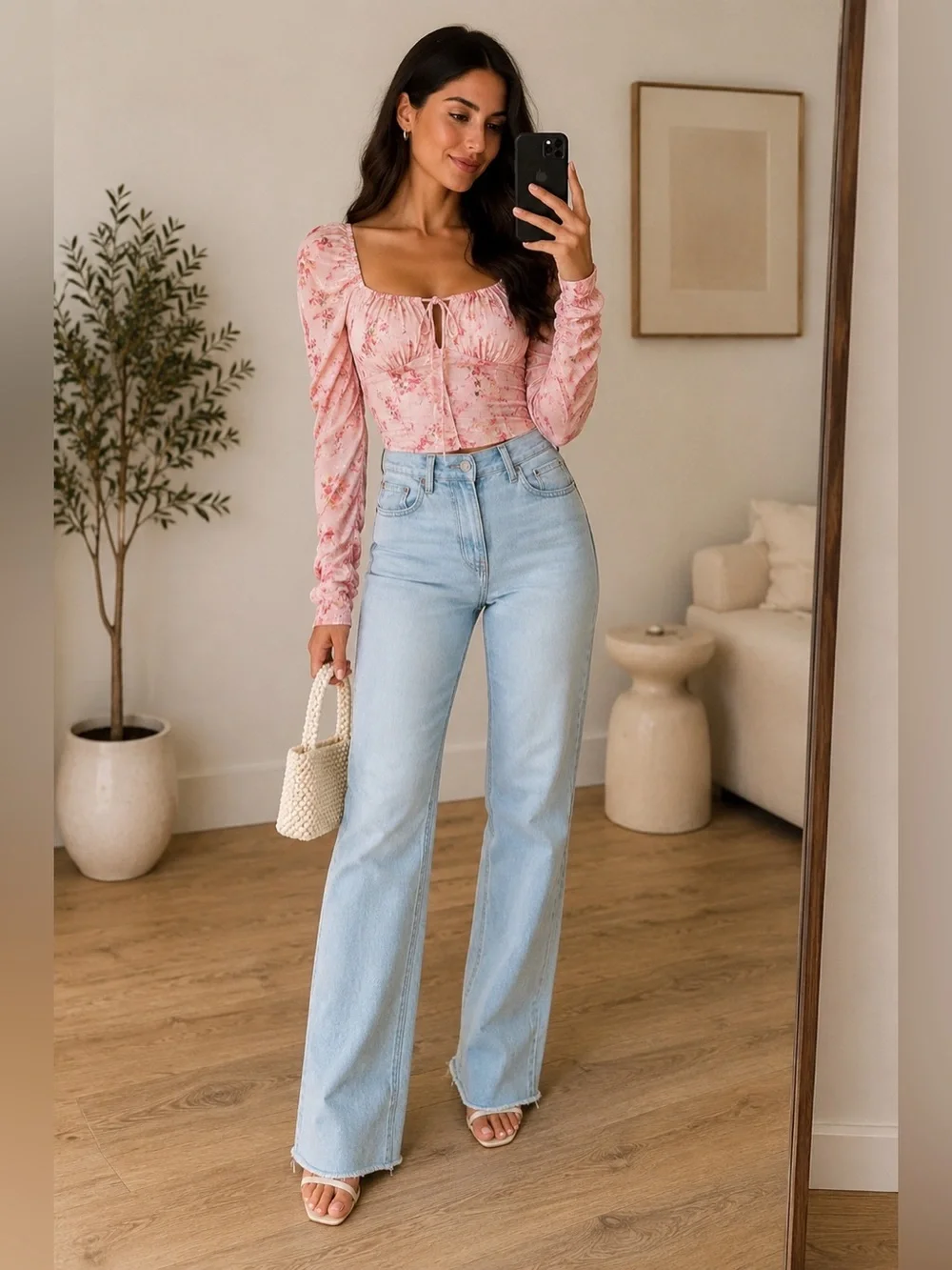 NWT Free People Hilary Pink Floral Smocked Crop Top Blouse Small